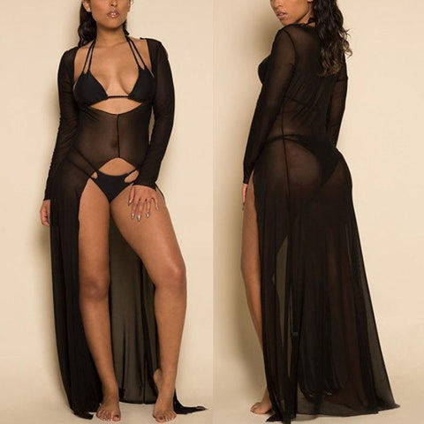 BLACK BOHO V-NECK KIMONO SEXY DRESS