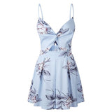 BLUE BOHO SUMMER DRESSES FLORAL SLEEVELESS SEXY JUMPSUIT